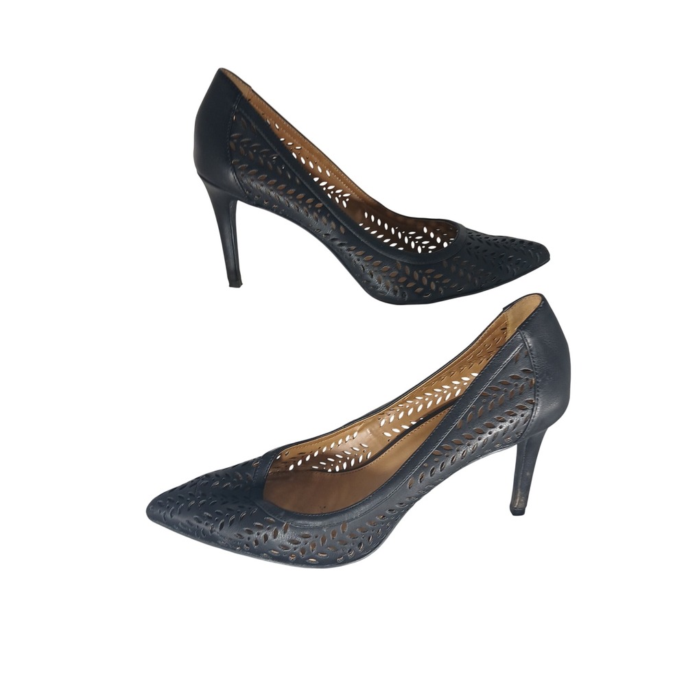 14th & Union Womens Black Laser Cut Perforated‎ Pointed Toe Stiletto Pumps 8.5M